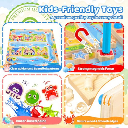 Toddlers Wooden Magnetic Color & Shape Sorting Maze & Magnetic Board