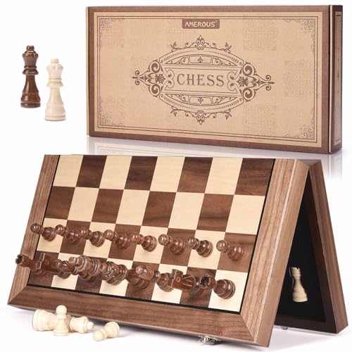 15 Inches Magnetic Wooden Chess Set with 2 Extra Queens