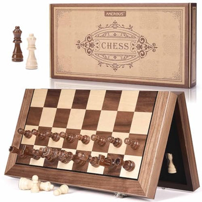 15 Inches Magnetic Wooden Chess Set with 2 Extra Queens