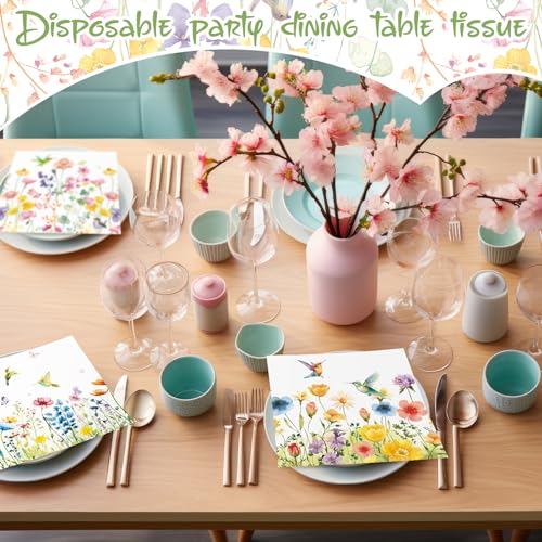 100 Pcs Floral Hummingbird Cocktail Napkins Paper 2 (100 Count)