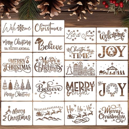 Christmas Stencils for Crafts Reusable 4" Holiday Stencils for Card Making (20 Count)
