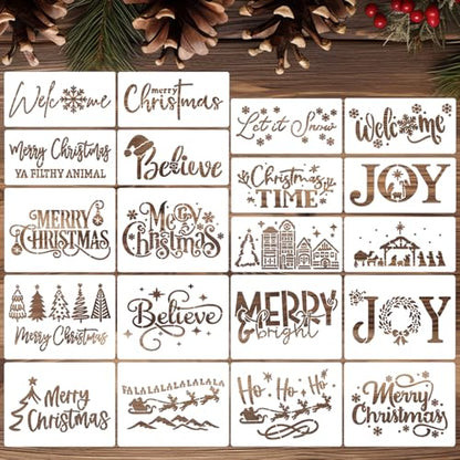 Christmas Stencils for Crafts Reusable 4" Holiday Stencils for Card Making (20 Count)