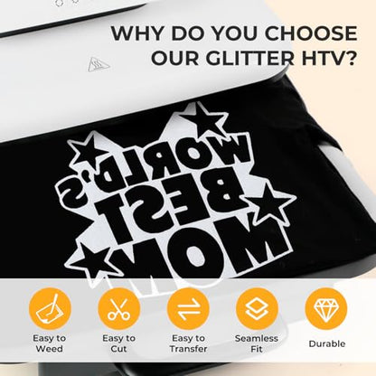 White Glitter HTV Heat Transfer Vinyl
