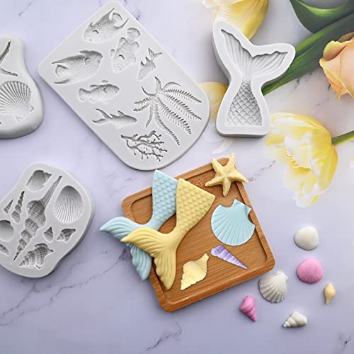 4 Pcs Marine Theme Silicone Fondant Molds