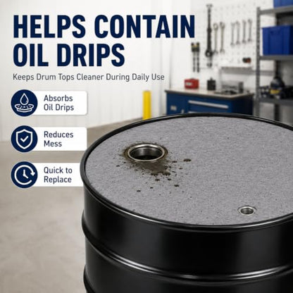 25 Pcs Drum Top Oil Absorbent Pads for 55 Gallon Drums Barrel Absorbent Pads Mat 22" Diameter Lid Oil Mat with Bungs 0.75" and 2" Diameter