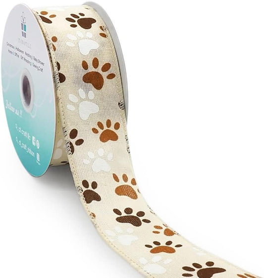 CT CRAFT LLC Ivory Canvas Dog Paw Wired Ribbon 1.5 Inch x 10 Yards for Christmas Home Decor Tree Topper Bow Gift Wrapping DIY Crafts Wreath Garland - Crafty Corner