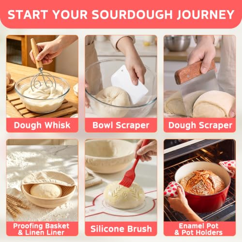 Sourdough Starter Kit with Enamel Cast Iron Pot 6.5 QT for Bread Baking