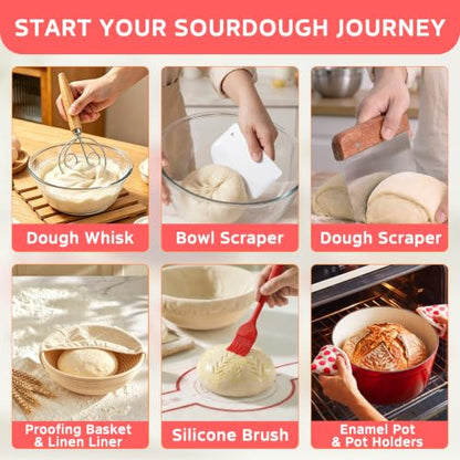 Sourdough Starter Kit with Enamel Cast Iron Pot 6.5 QT for Bread Baking