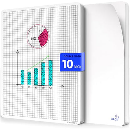 Small Grid Dry Erase Sheets 9”x12” Math Practice Small White Board Sheets Math Manipulatives Quad Graph Whiteboard Sheets Math Supplies Homeschool Teacher Students Classroom Pack of 10 (10 Count)