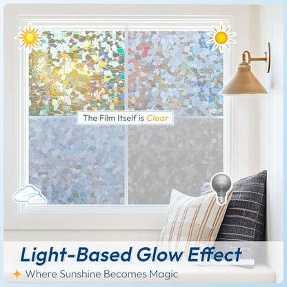 Rainbow Window Privacy Film Decorative Stained Glass Diamond Pattern Window Sticker with Iridescent Tint Non (9.58 Sq Ft)