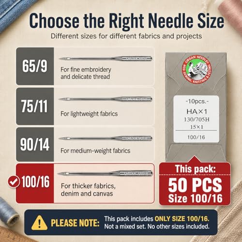 50 PCS Sewing Machine Needles for Brother (50 Count)