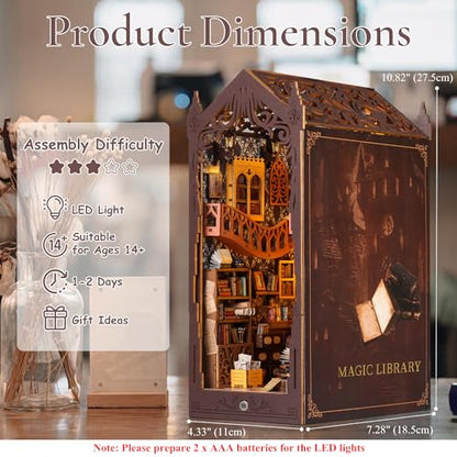 DIY Book Nook Miniature Kit with Sensor Light & Dust Proof for Teens Adults
