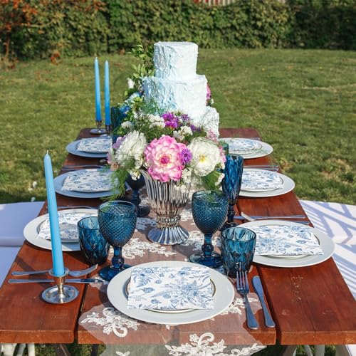 48 Pieces Floral Paper Napkins Disposable Blue Floral Napkins Blue and White Cocktail Dinner Napkin Set 13" x 13" Unfolded Decoupage Tableware Napkins for Garden Party Supplies (48 Count)
