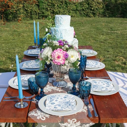 48 Pieces Floral Paper Napkins Disposable Blue Floral Napkins Blue and White Cocktail Dinner Napkin Set 13" x 13" Unfolded Decoupage Tableware Napkins for Garden Party Supplies (48 Count)