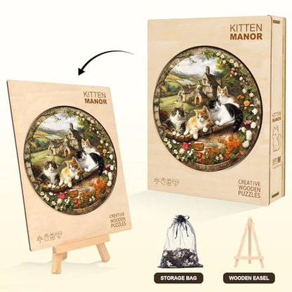 Cat Manor Puzzles Adults Gifts Wooden 100 Pieces 8.5 * 8.5in (100 Count)