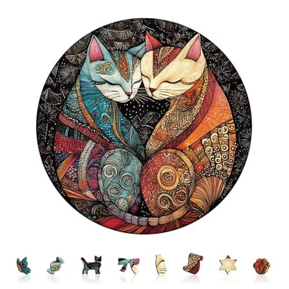 Twin Cats Puzzles Adults Gifts for Women Men Wooden 100 Pieces 8.5 x 8.5in