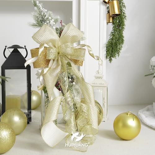 Gold Square Mesh Wired Christmas Ribbon 4 inch x 10 Yards (30 Foot)