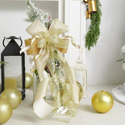 Gold Square Mesh Wired Christmas Ribbon 4 inch x 10 Yards (30 Foot)