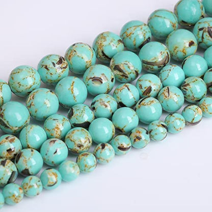 90pcs 4mm Turquoise Beads with Mother of Pearl Blue Howlite Shell Turquoises Stone Round Beads for Jewelry Making Bracelet (16 Count)