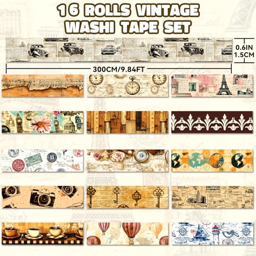 Vintage Washi Tape Set (16 Count)