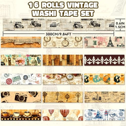 Vintage Washi Tape Set (16 Count)