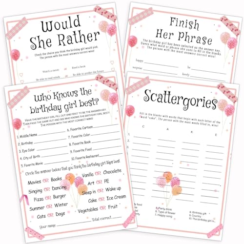Birthday Party Games Set for Girls (20 Count)