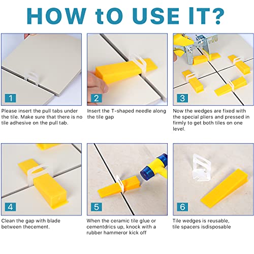 Tile Leveling System with Tile Plier 1500Pcs Piece Tile Spacers Clips 300Pcs Piece Reusable Wedges and 1 Rubber Mallet Tile Tools Set for Stone Installation (1500 Count)