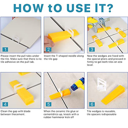 Tile Leveling System with Tile Plier 1500Pcs Piece Tile Spacers Clips 300Pcs Piece Reusable Wedges and 1 Rubber Mallet Tile Tools Set for Stone Installation (1500 Count)