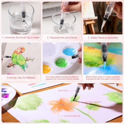 24 Colors Blendable Watercolor Markers for Adults 2026 Professional Double Tip Paint Pens with 1 Water Brush Pen Water Based Coloring Pens Drawing Markers Set with Flexible Brush Tip (24 Count)