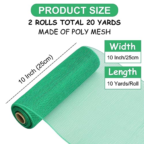2 Rolls 10 Inch Green Decorative Mesh Ribbbon Rolls
