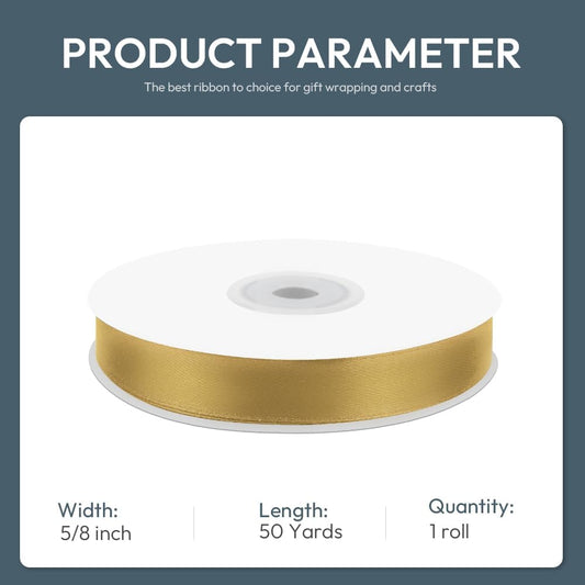 KMER LIFE 5/8" Wide x 50 Yards Golden Single Faced Polyester Satin Ribbon, Golden Satin Ribbon Perfect for Wedding Decor, Wreath, Crafts, Gift Wrapping & Other Projects (Golden) - Crafty Corner