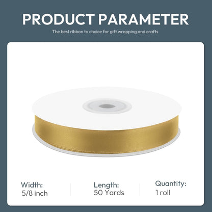 KMER LIFE 5/8" Wide x 50 Yards Golden Single Faced Polyester Satin Ribbon, Golden Satin Ribbon Perfect for Wedding Decor, Wreath, Crafts, Gift Wrapping & Other Projects (Golden) - Crafty Corner