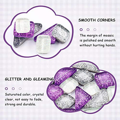 1 Pound Sliver + Purple Shine Crystal Series Mosaic Tiles Assortment Kit