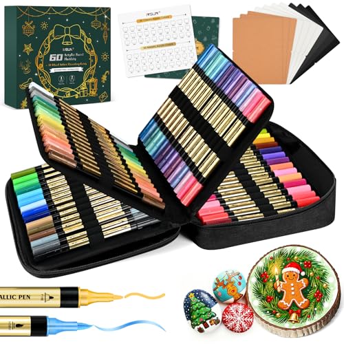 30 Metallic & 30 Regular Colors Dual Tip Acrylic Paint Markers (60 Count)