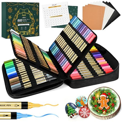 30 Metallic & 30 Regular Colors Dual Tip Acrylic Paint Markers (60 Count)