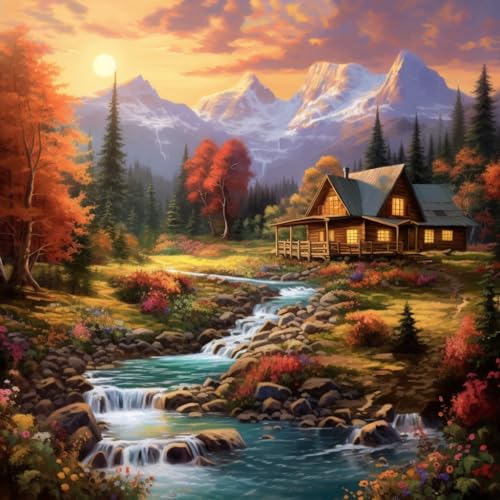 14CT Counted Cross Stitch Kits for Adults Mountain Flowers Advanced Stamped Cross Stitch Kits for Adults