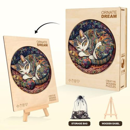 Yarn Cat Puzzles Adults Gifts for Women Men Wooden 200 Pieces 11.4 x 11.4in