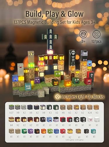 137PCS Magnetic Building Blocks with Lights (137 Count)