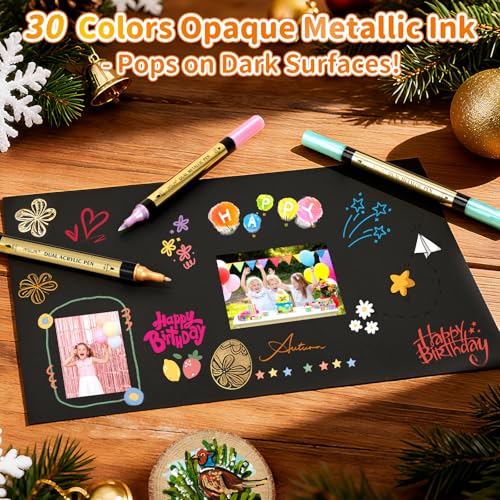 30 Metallic & 30 Regular Colors Dual Tip Acrylic Paint Markers (60 Count)