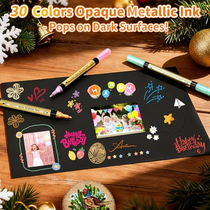 30 Metallic & 30 Regular Colors Dual Tip Acrylic Paint Markers (60 Count)