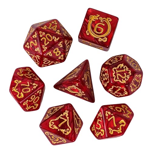 7 Die DND Dice Set Dragon Pattern Polyhedral Die with Leather Bag (7 Count)