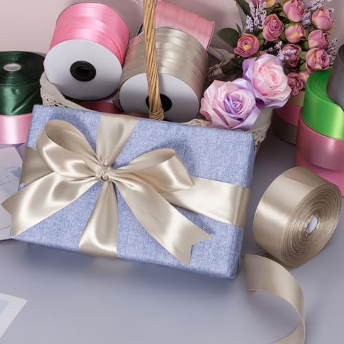 1 1 2 Inch Linen Beige Solid Satin Ribbon for Gift Wrapping