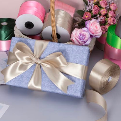 1 1 2 Inch Linen Beige Solid Satin Ribbon for Gift Wrapping