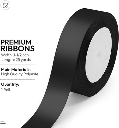 KMER LIFE Solid Color Black Satin Ribbon, 1 Inches x 25 Yards Fabric Satin Ribbon for Gift Wrapping, Crafts, Hair Bows Making, Wreath, Wedding Party Decoration and Other Sewing Projects - Crafty Corner