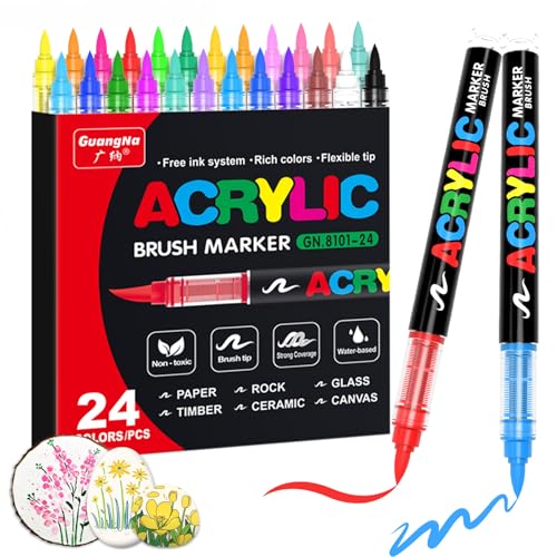 24 Colors acrylic paint markers for stones (24 Count)