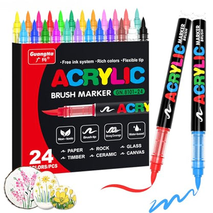 24 Colors acrylic paint markers for stones (24 Count)