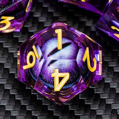 DND Resin Dice Dragon Eye Dice Liquid Core Purple Sharp Edged Dice Set with Gift Box