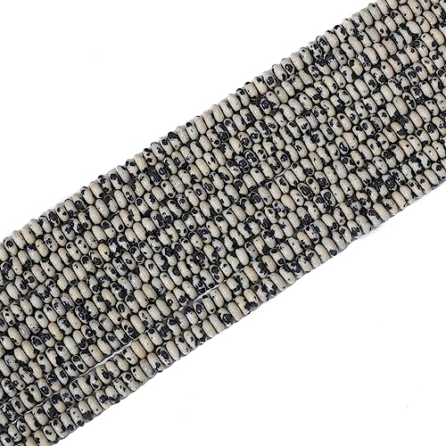 Natural Dalmatian Disk Stone Beads 4x2mm 160pcs Rondelle Loose Semi Gemstone Beads for Jewelry Making Design (160 Count)
