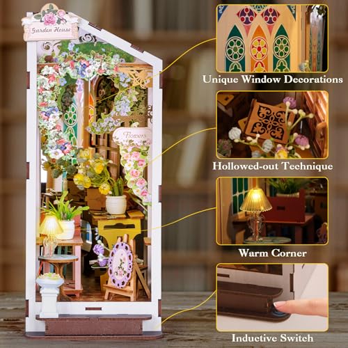 Book Nook Kit for Adult Teen Miniature Garden House with LED Light