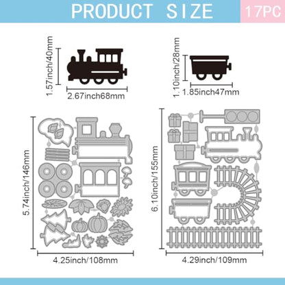 Train Pickup Cutting Dies for DIY Scrapbooking Railway Tracks Metal Die Cuts Pumpkin and Christmas Tree Cut Dies for Halloween Thanksgivng Day Christmas Card Making Embossing Craft Decor (17 Count)